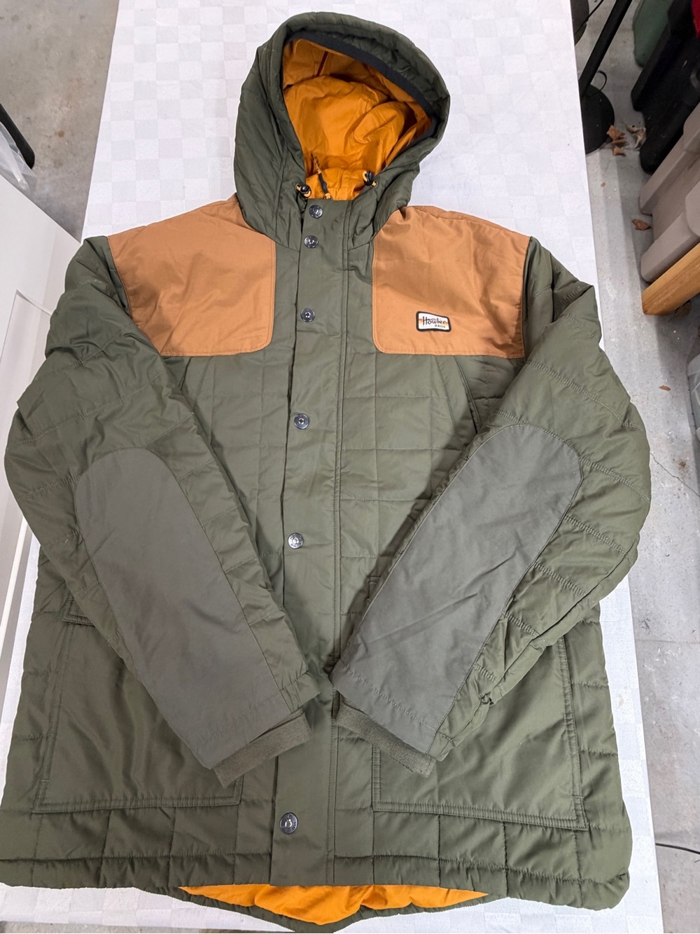 Men's Howler Bros Olive & Tan Hooded Puffer Jacket